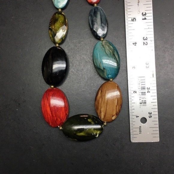 Multicolor Necklace Chunky  As Is Oval Retro Marbled Faceted Boho - Picture 5 of 8